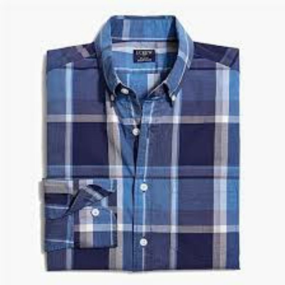 J.Crew Flex Slim Fit Plaid Shirt, Blue, Medium XL